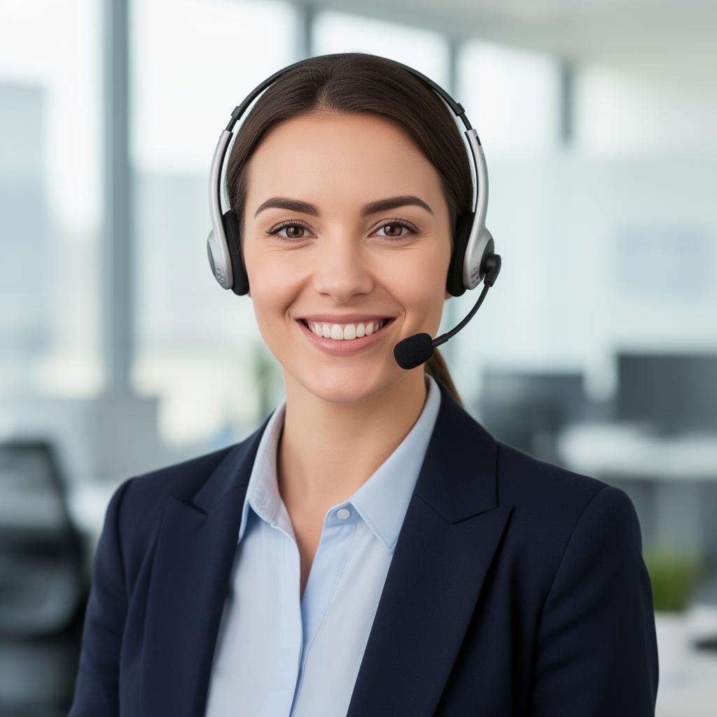 Friendly HR expert wearing a headset, ready to help